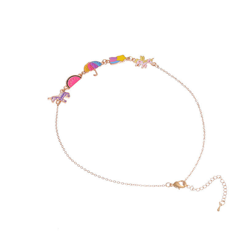 Collana con ciondolo a forma di ombrello e anguria, in lega con finitura smaltata, per ragazze