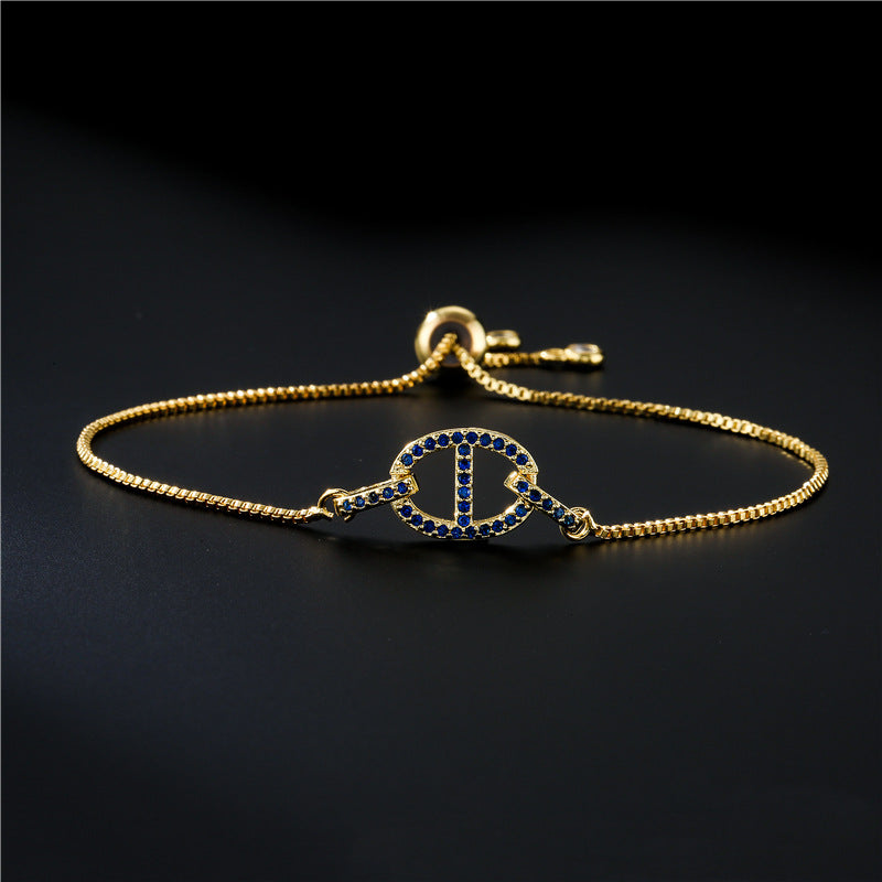 Micro-Paved Cubic Zirconia Geometric Pig Nose Brass Box Chain Bracelet for Women