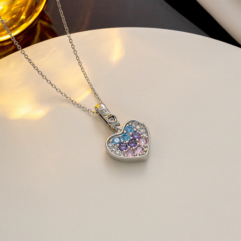 Collana Minimalista con Ciondolo a Cuore, Fiocchi e Strass in Acciaio al Titanio Placcato su Catena a O