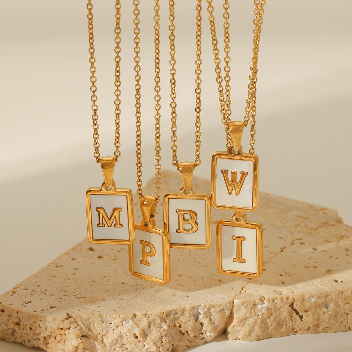 Minimalist Letter Pendant Necklace in Titanium Steel with 18K Gold Plating on Stainless Steel Chain for Women