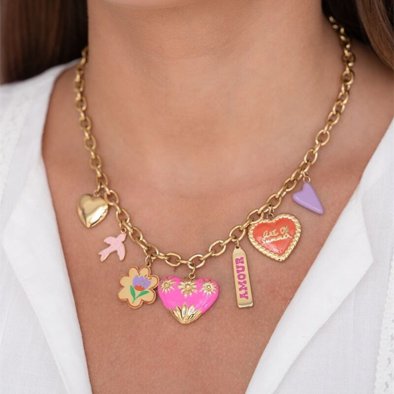 Sweet Gold Plated Brass Heart Charm Bar