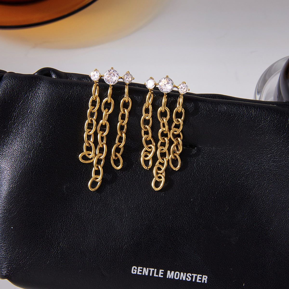 Elegant Geometric Stainless Steel Plated Cubic Zirconia Tassel Earrings for Women