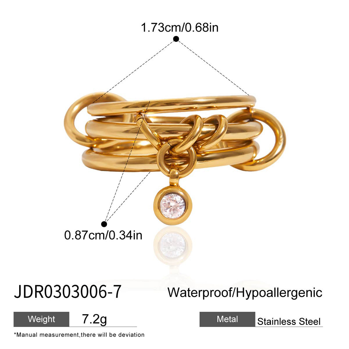 Elegant Geometric Cubic Zirconia Inlay PVD Stainless Steel Ring for Women