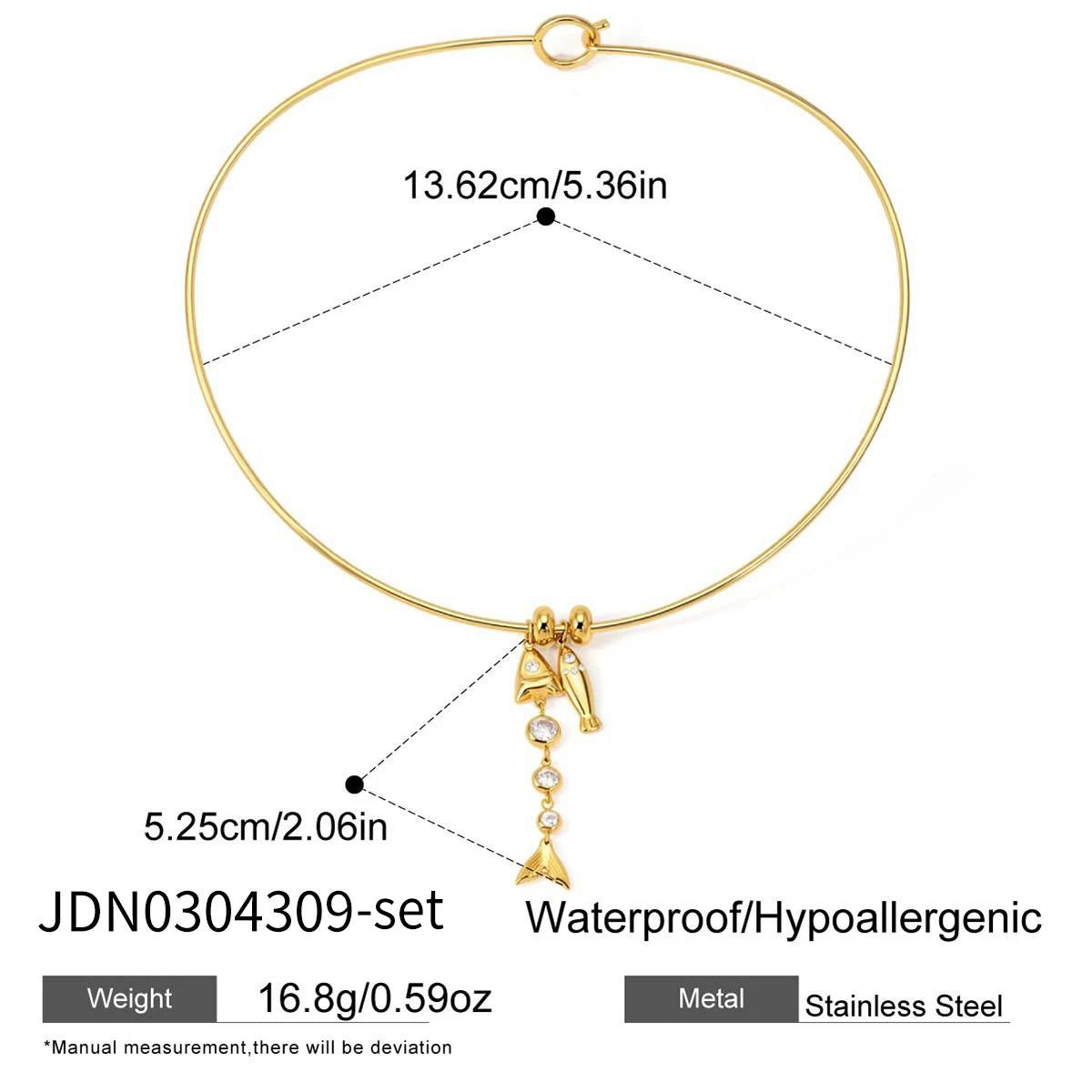 Fish Shape Titanium Steel Pendant Stainless Steel Plated Necklace and Earring Set for Women