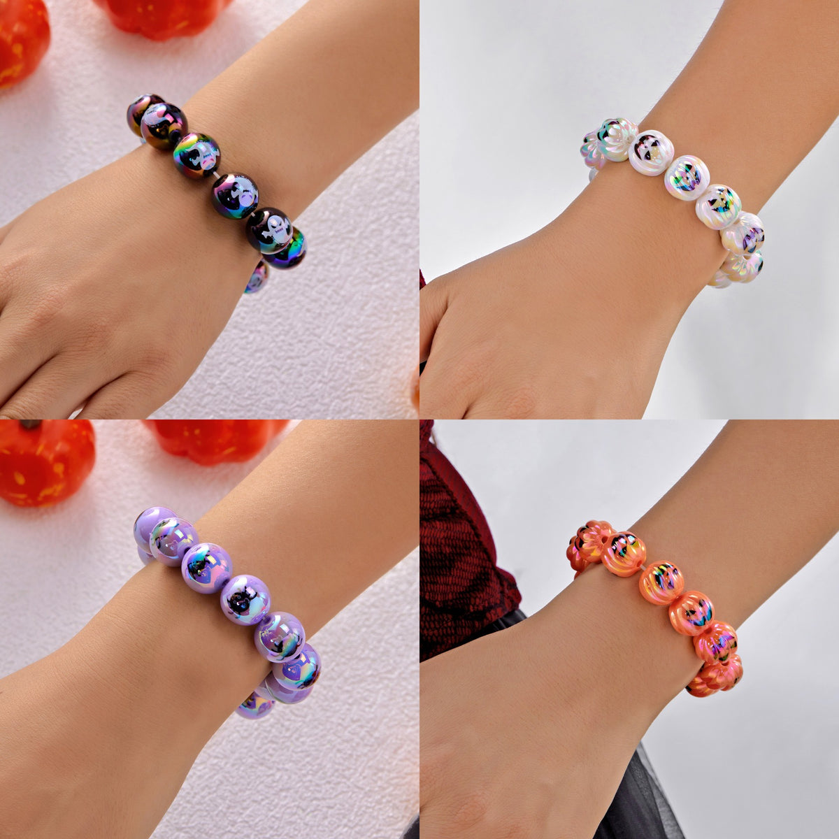 Cartoon Acrylic Beaded Stretch Bracelet Halloween Pumpkin Charm