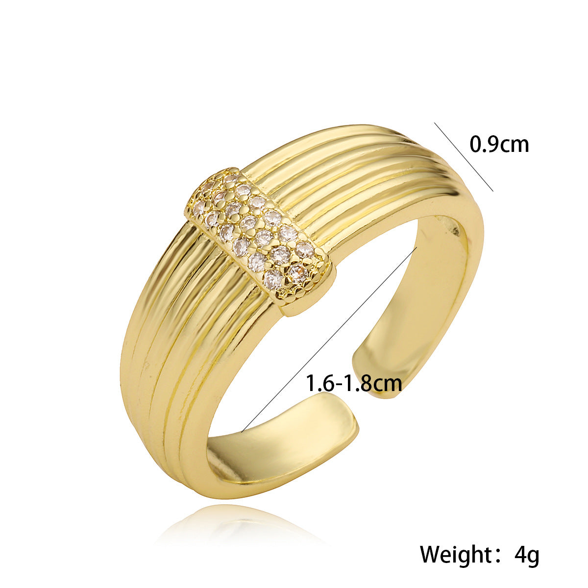 Anello regolabile geometrico minimalista da donna in rame con placcatura in oro 18 carati e intarsio in zircone