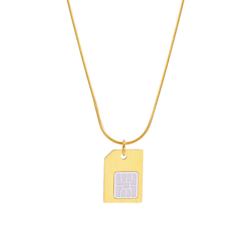 Minimalist Creative Design Titanium Steel Pendant Necklace for Women Square Geometric Electronic Card Holder with Electroplated Finish