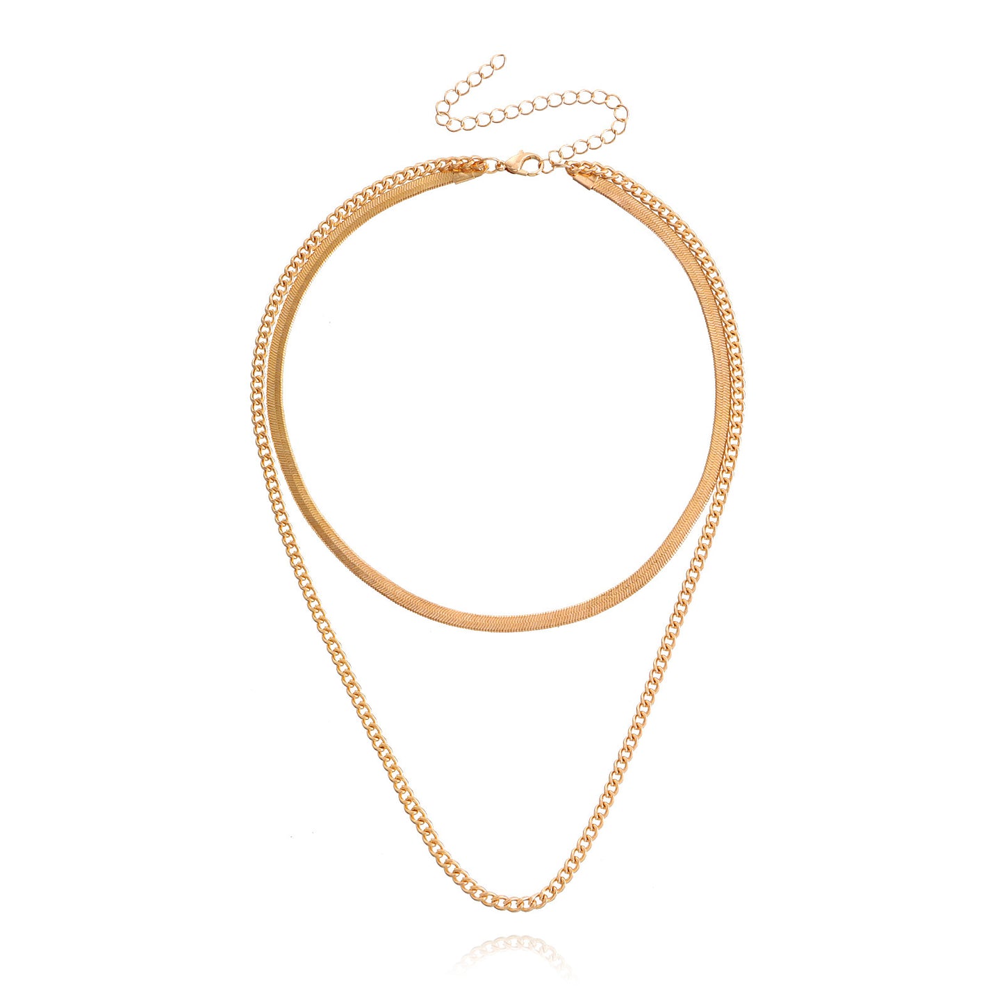 Minimalist Double-Layer Snake Chain Necklace for Women with Geometric Design and Plated Metal Finish