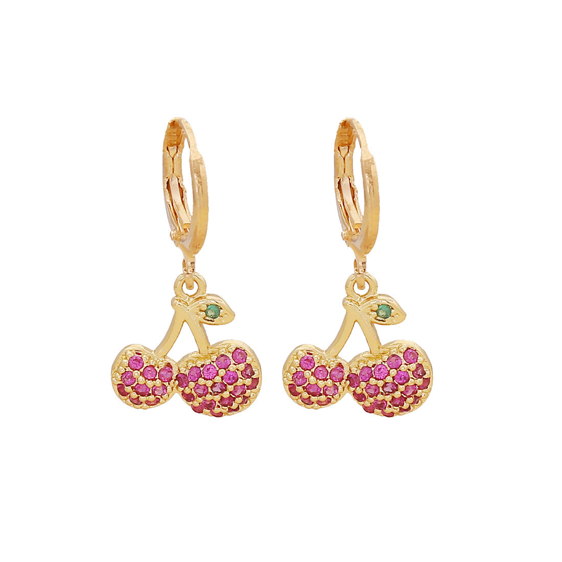 Sweet and Edgy Cherry and Strawberry Fruit-Shaped Earrings for Women Made of Copper with Enamel Finish