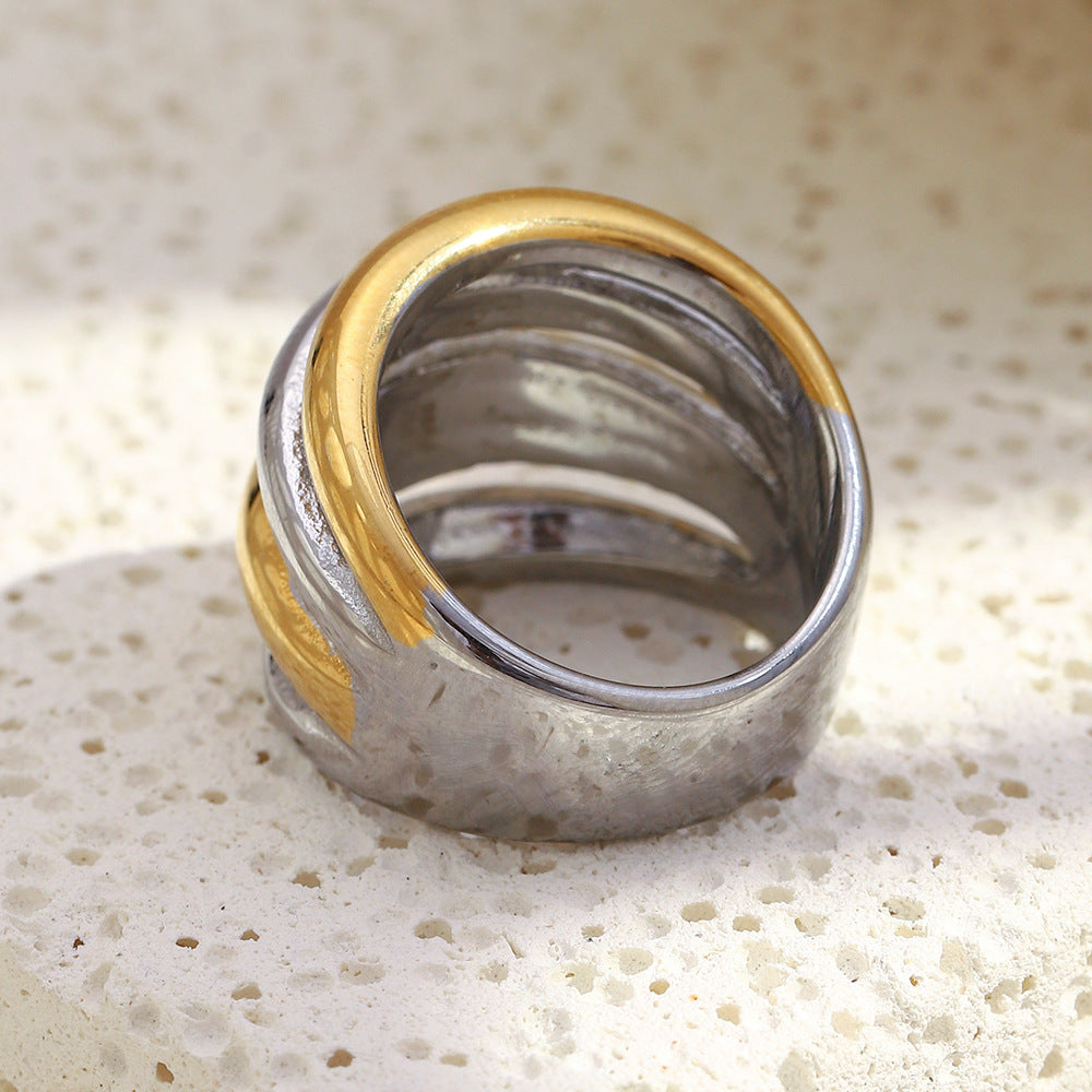Minimalist Geometric Stainless Steel Ring Set for Women with 18K Gold Plating, Fashionable Casual Stackable Band