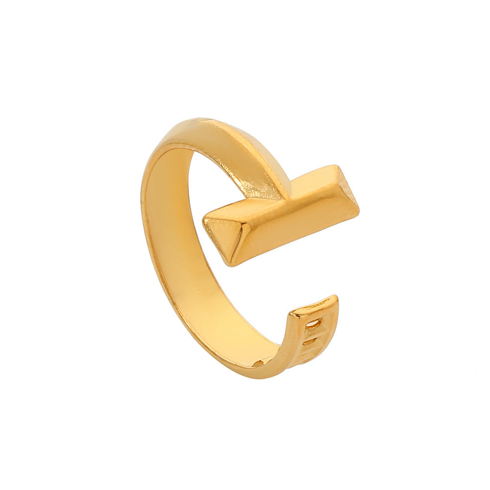 Minimalist Hip-hop Geometric Round Plated Titanium Steel Double Layer Open Ring