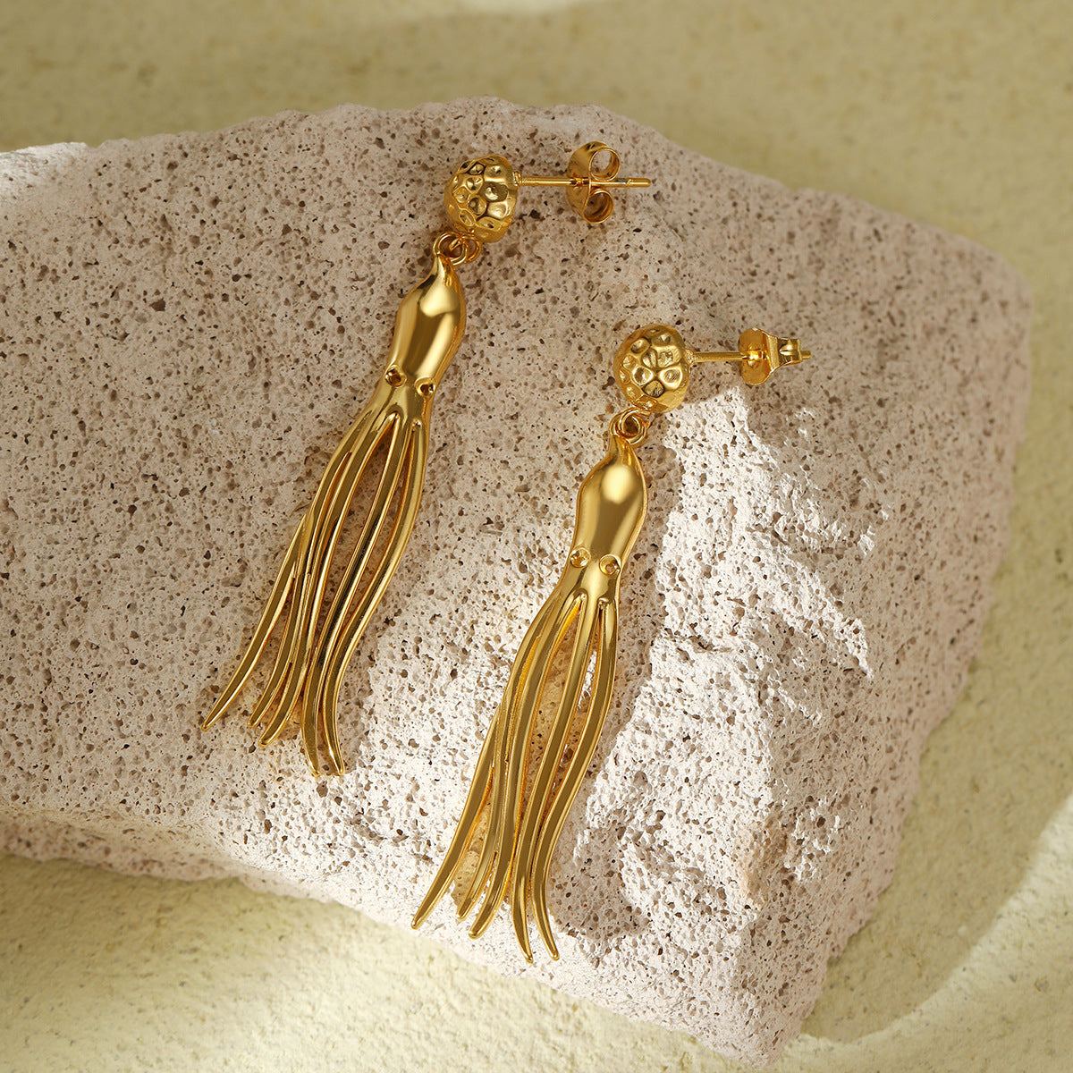 Cute Octopus-Shaped Stainless Steel Dangle Earrings with Tassel Detail, Fashion-Forward Geometric Animal Design for Women