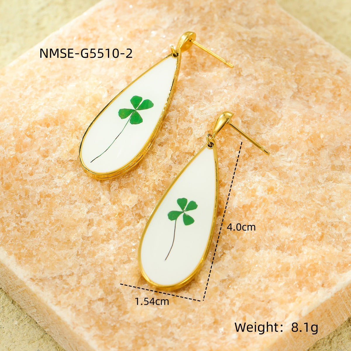 Pendientes de esmalte con colgante de flor seca en forma de corazón geométrico vintage en acero de titanio con acabado chapado