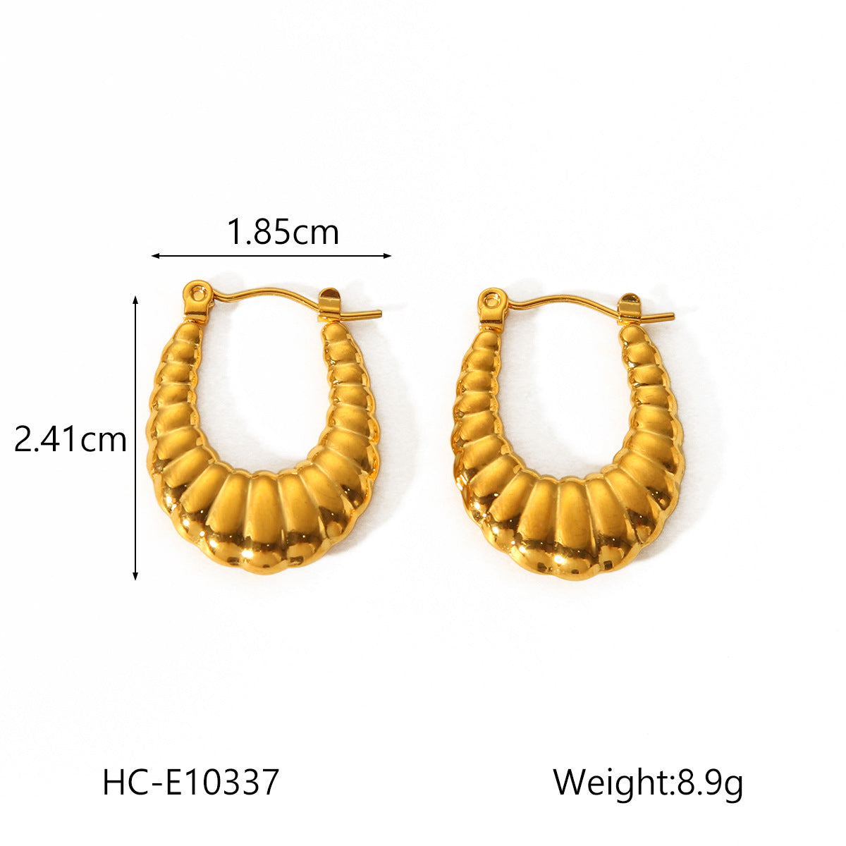 Fashion Geometric Textured U-Shaped 18K Gold Plated Stainless Steel Earrings for Women