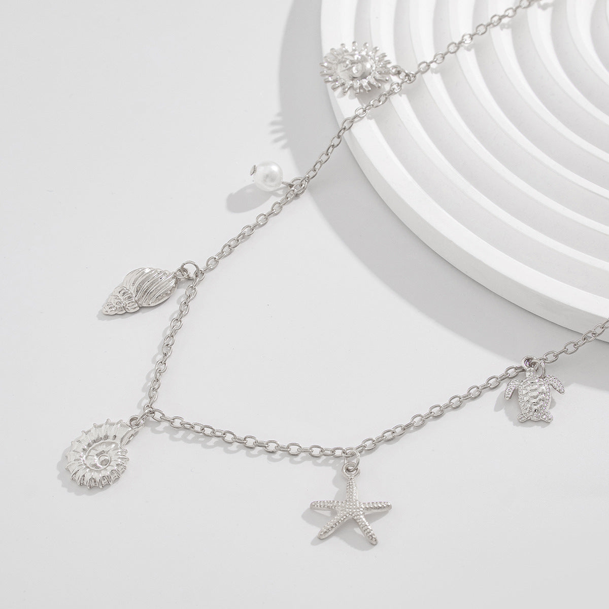 Catena in vita da donna con frange a conchiglia a stella marina, con perle finte e design a sirena e tartaruga in metallo