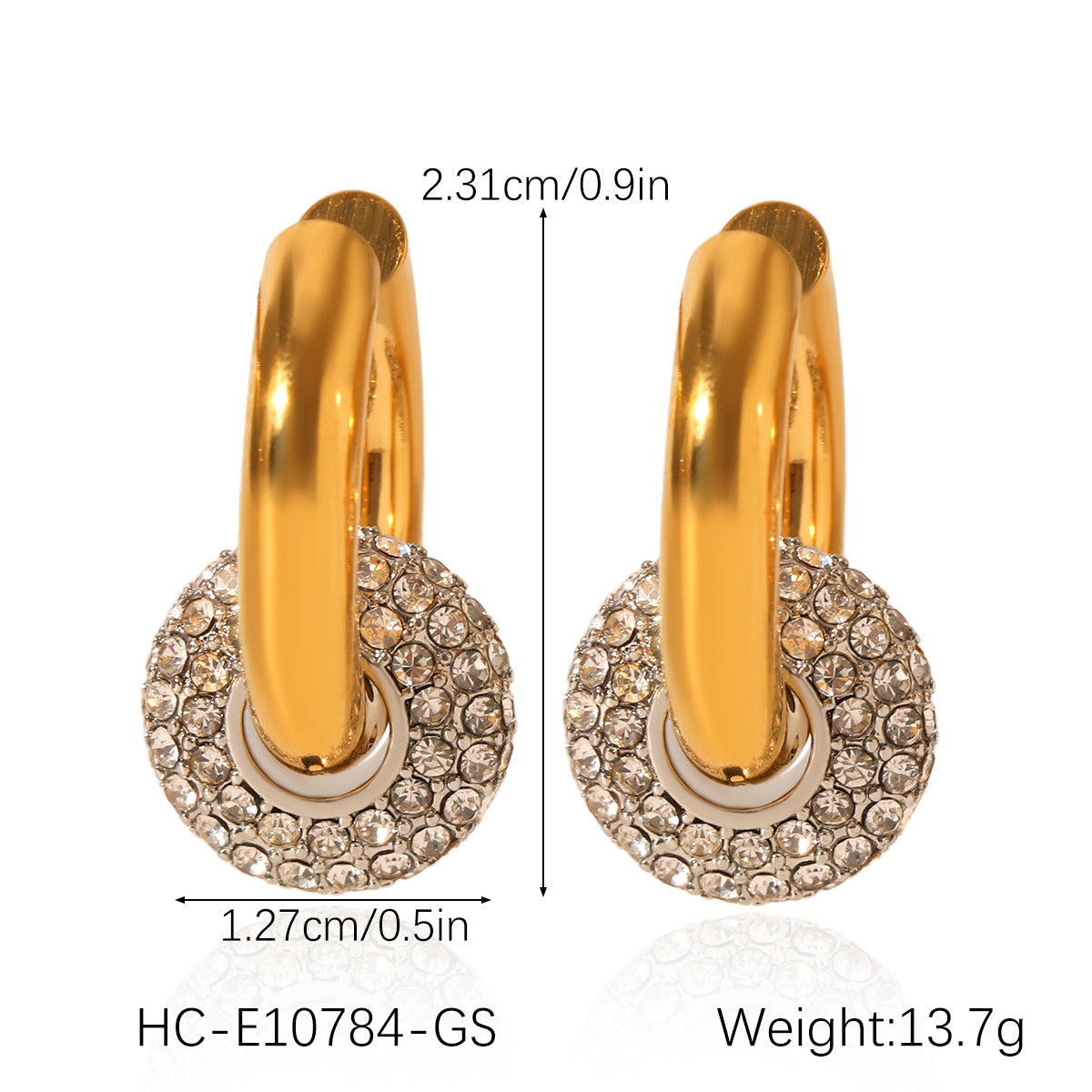 Ins Style 18K Gold Plated Stainless Steel Geometric Round Hoop Earrings with Cubic Zirconia for Women