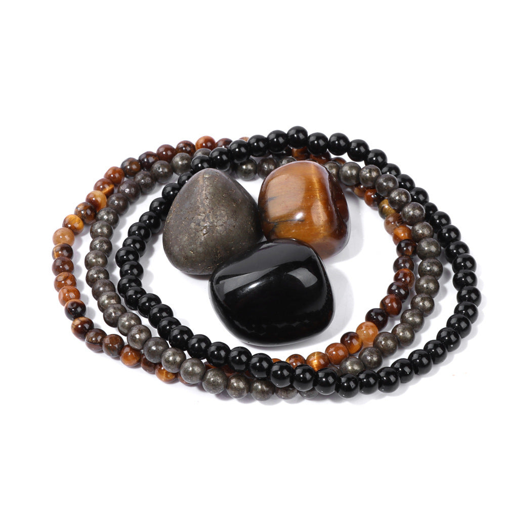 Vintage Geometric Stone Beaded Bracelet Set Unisex Meditation Raw Stone Stress Relief Hand Jewelry