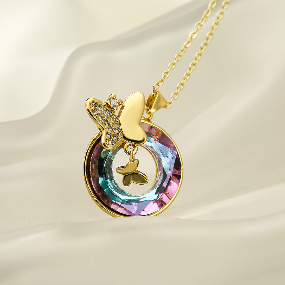Fashionable Butterfly-Shaped Geometric Pendant Necklace for Women in Copper with Fresh Minimalist Style