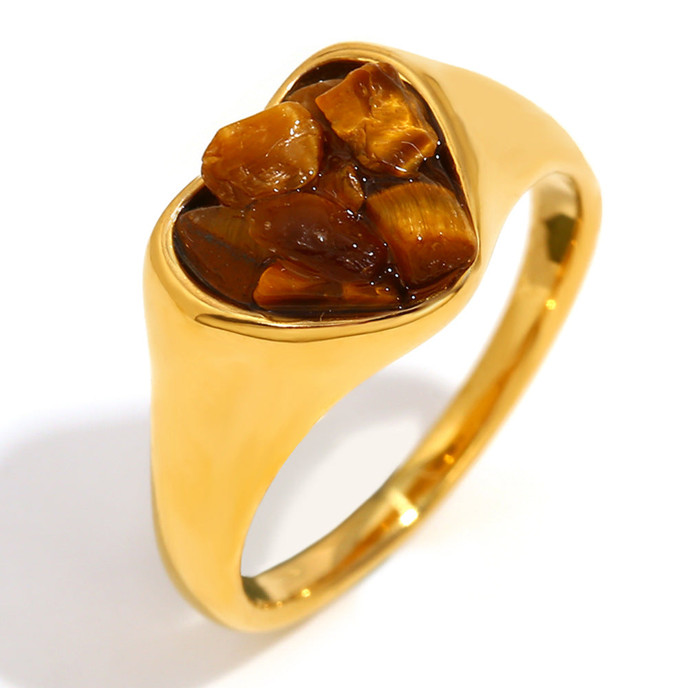 Anello da donna in acciaio inossidabile placcato oro 18 carati, dal design minimalista geometrico, con conchiglia a stella e cuore.