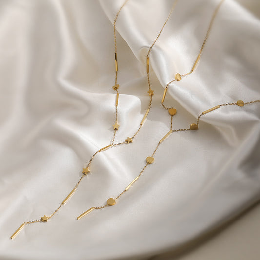 Collana con pendente geometrico minimalista in acciaio inossidabile con placcatura in oro 18 carati da donna