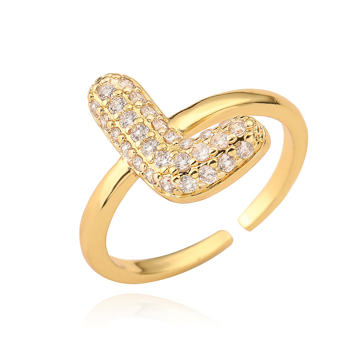 Anillo de cobre minimalista de forma geométrica con letras, chapado en oro de 18K y detalles de circonita para mujer