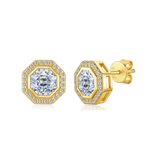 Vintage 925 Sterling Silver Geometric Moissanite Stud Earrings for Women