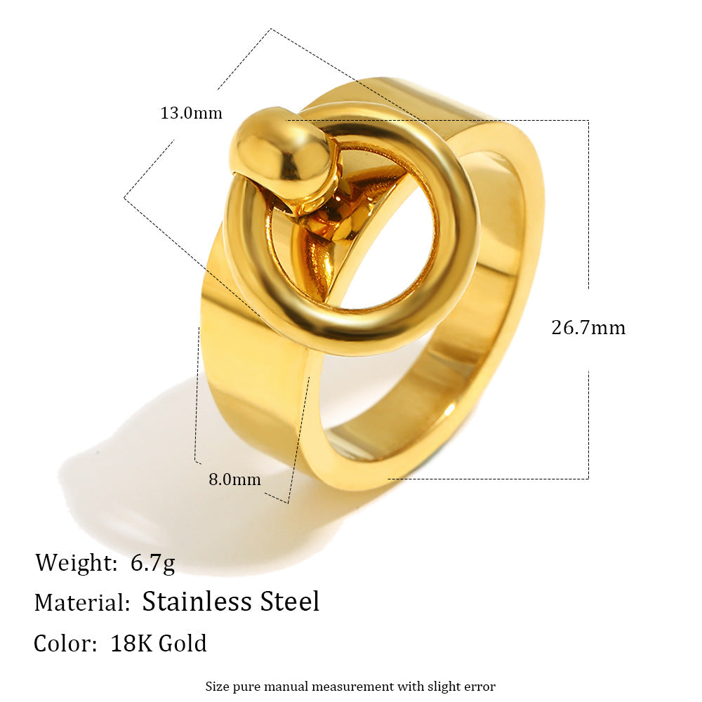 Anello rotondo geometrico in acciaio inossidabile placcato oro 18 carati minimalista da donna