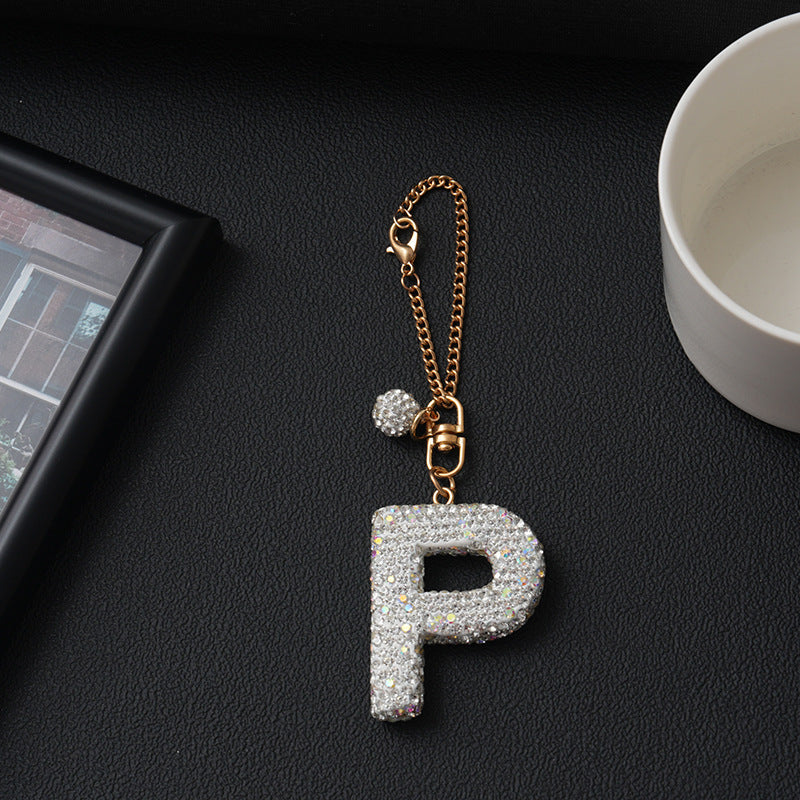 Luxury Rhinestone Letter Pendant Resin Charm for Car Cup Chain