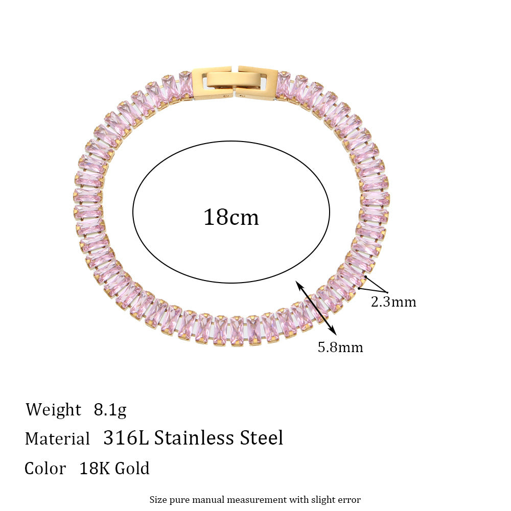 Bracciale e Collana Minimalisti Geometrici in Acciaio Inossidabile Placcato Oro 18K con Zirconi Micro-Incastonati