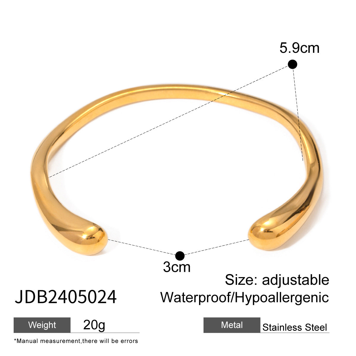 Minimalist 18K Gold Plated Round Stainless Steel Cuff Bracelet
