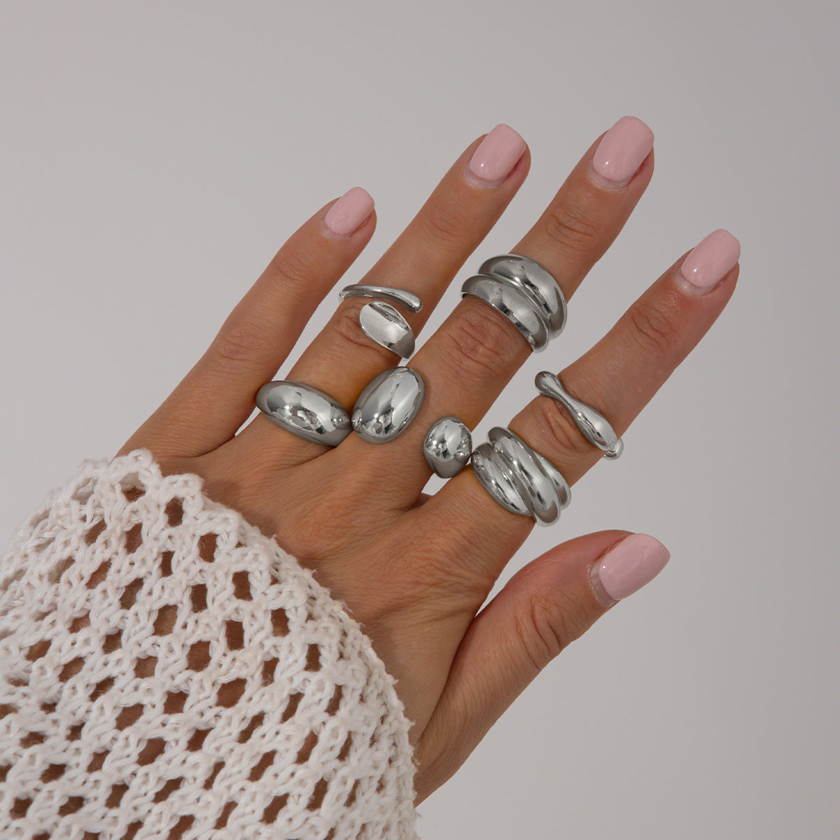 Anello da donna minimalista con nocche aperte, geometrico, in lega placcata