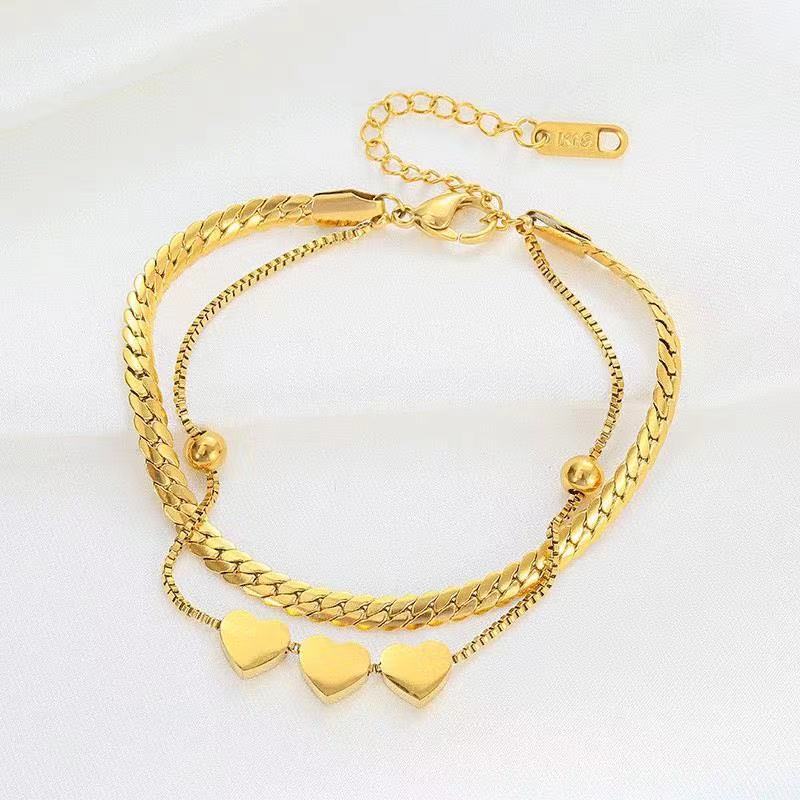 Fashionable 18K Plated Titanium Steel Double Layer Heart Shape Bracelet for Women