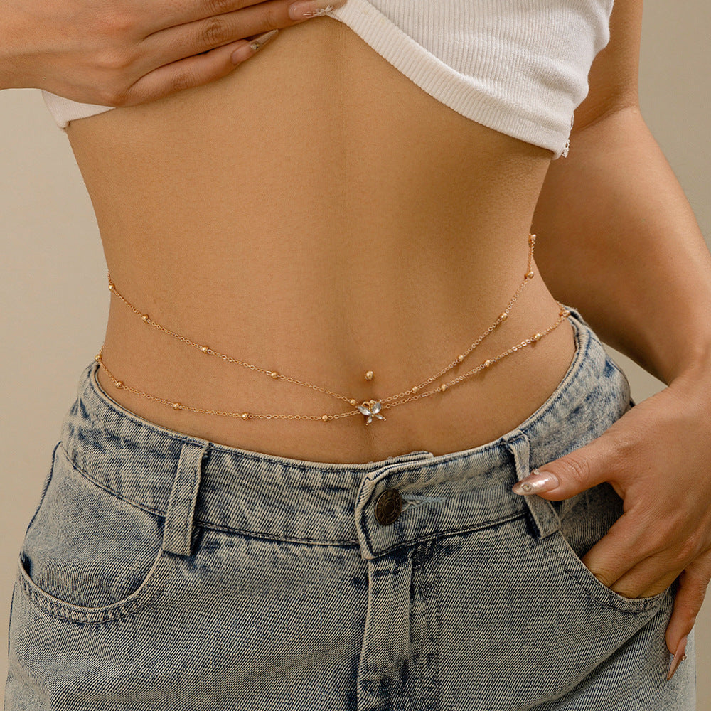 Butterfly-Shaped Rhinestone Belly Chain for Women with Alloy Pendant and Minimalist Chain Design