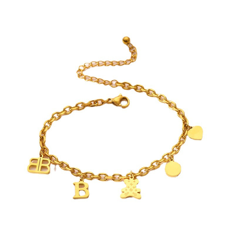 Minimalist Bear Charm Stainless Steel Bracelet for Women with Hip-Hop and Cool Aesthetic