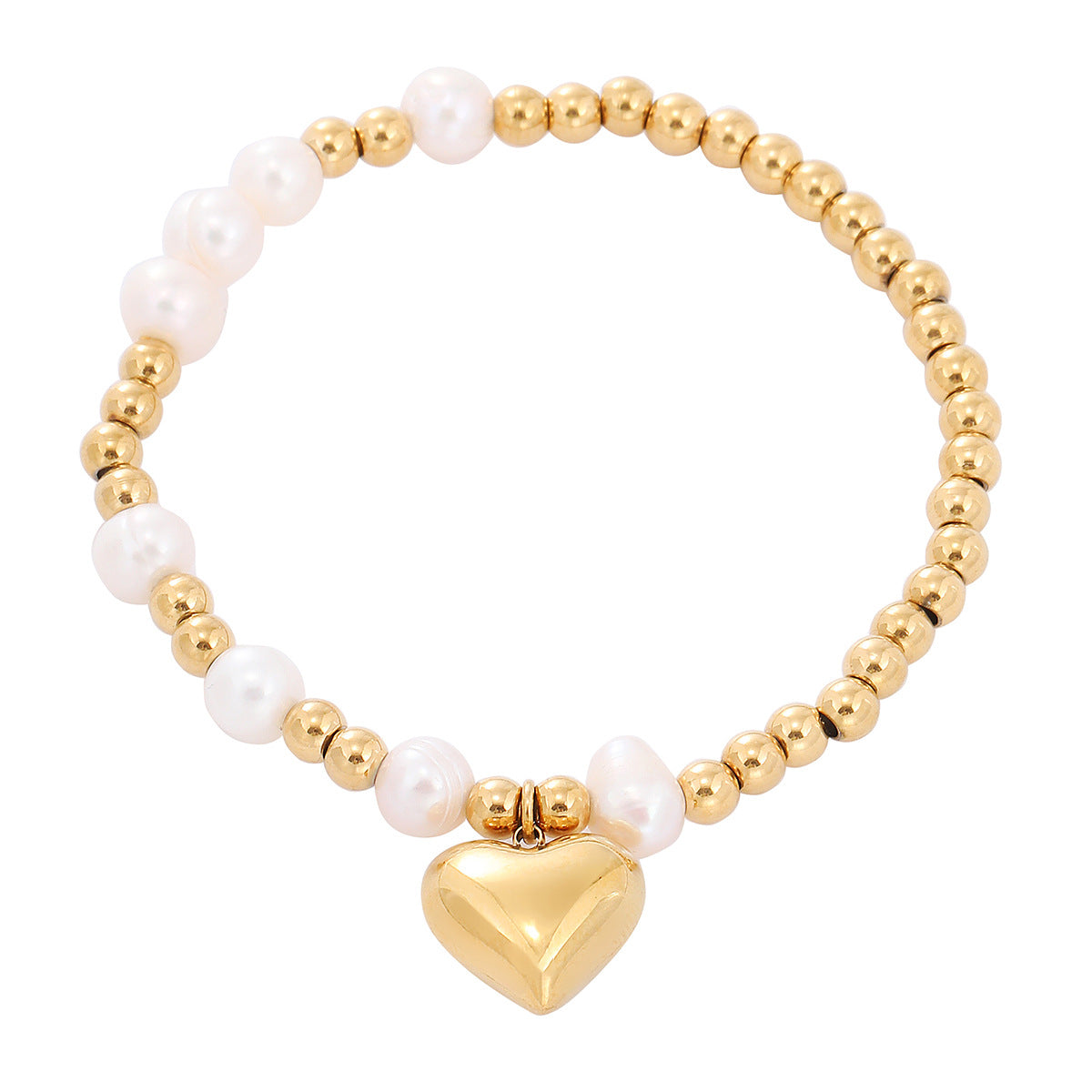 Fashionable Minimalist Pearl Heart Titanium Steel Bracelet for Women with Plated Finish and Beaded Design