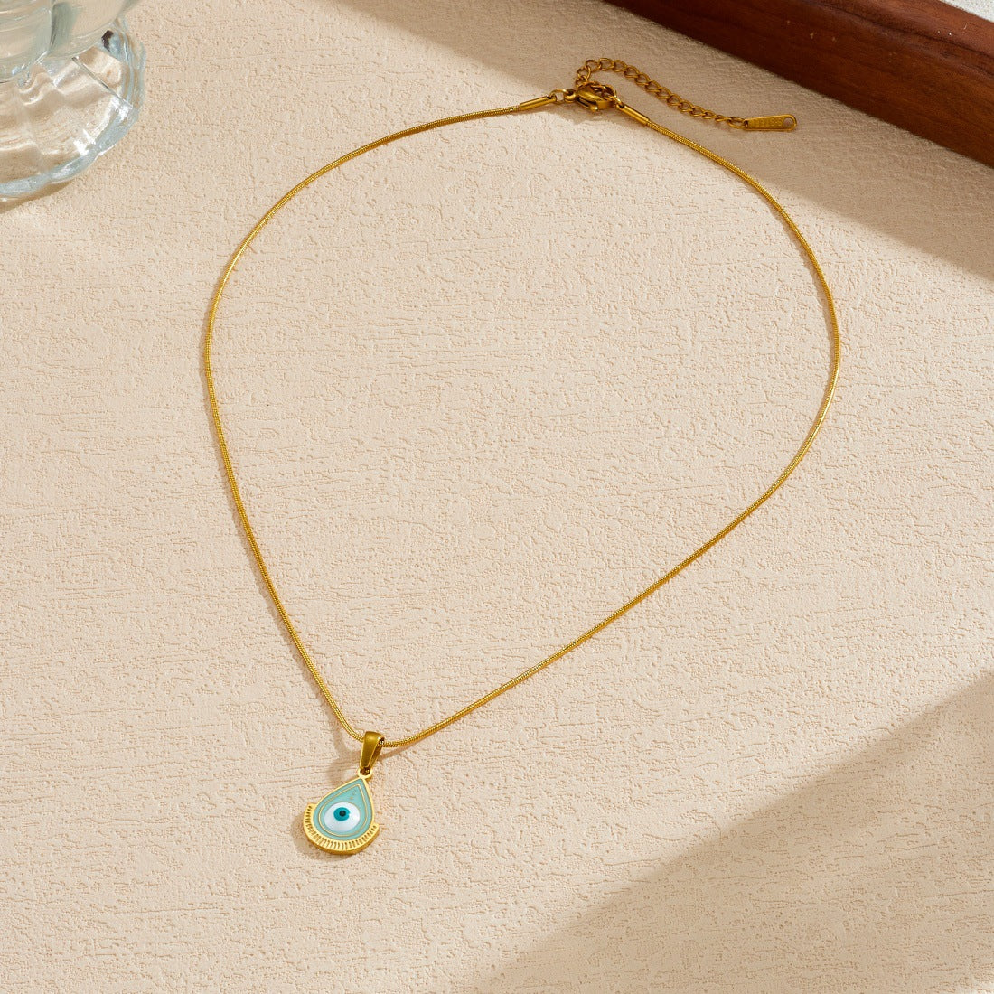 Gothic Teardrop Gold Plated Stainless Steel Evil Eye Pendant Necklace with Snake Chain