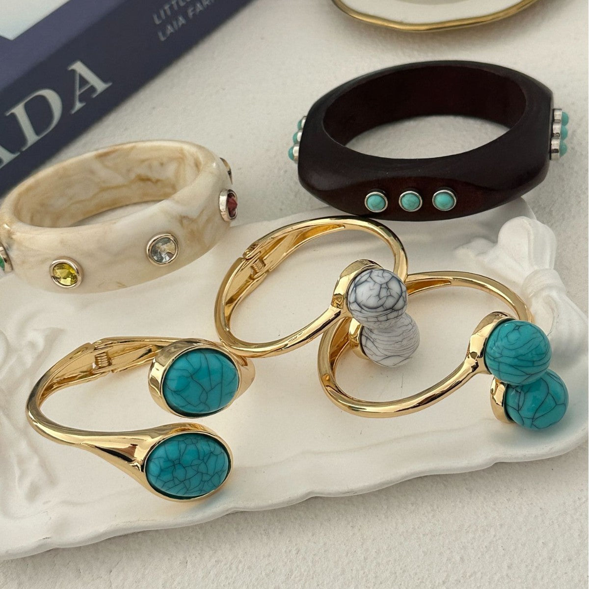 Bracciale Geometrico in Lega Placcata Turchese Naturale da Donna