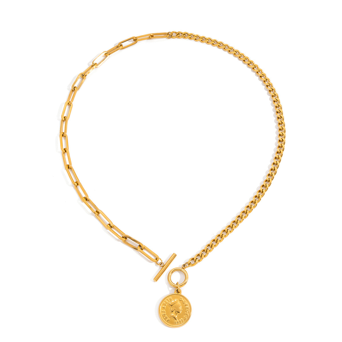 Collana con Pendente Geometrico a Angelo da Donna in Acciaio al Titanio con Intarsi in Resina e Perle, Catena a Colletto in Acciaio Inossidabile Galvanizzato