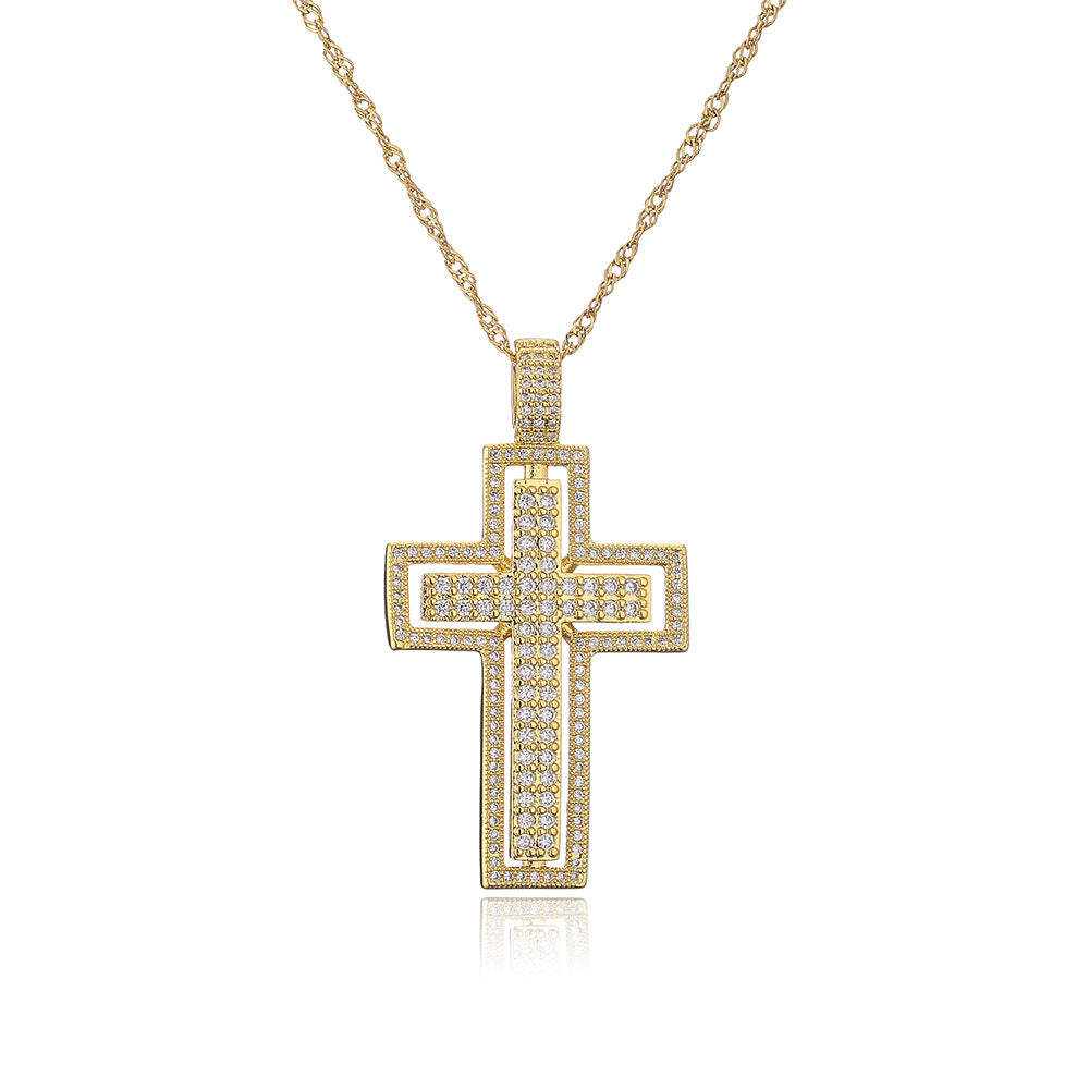 Minimalist Geometric Pendant Necklace for Women with Copper Base Plated in 18K Gold Micro-Paved Zirconia and Pearl Accent