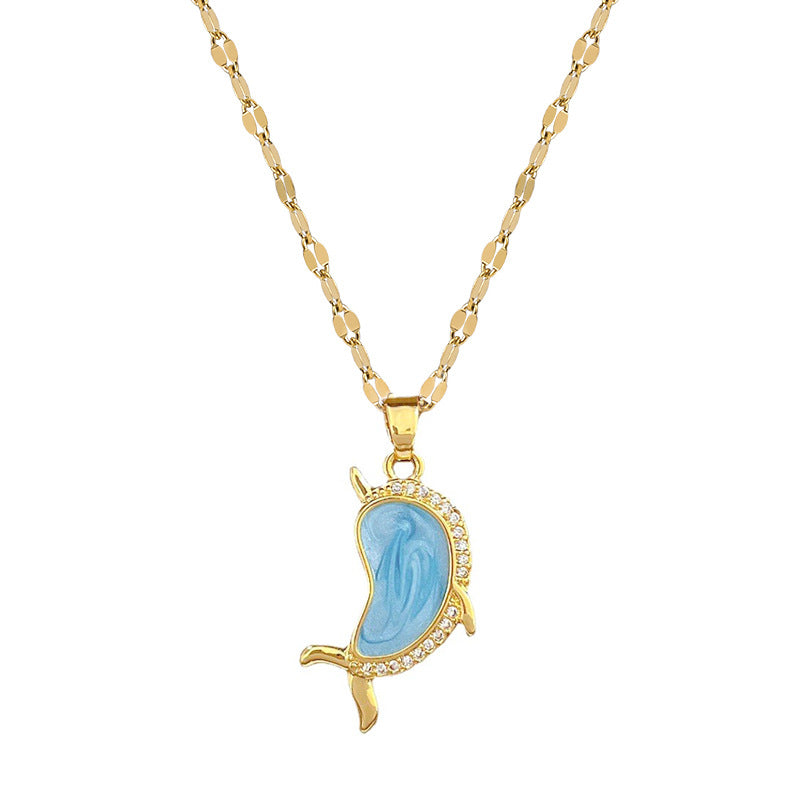 Luxury Dolphin Pendant Necklace for Women with Enamel Finish and Rhinestone Inlay on Titanium Steel Chain