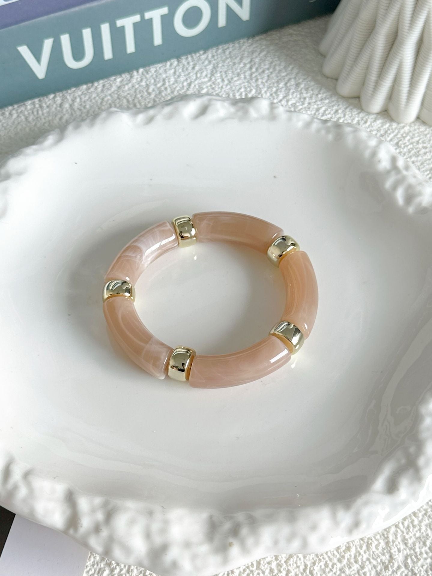 Vintage Geometric Drip Oil Acrylic Beaded Curved Tube Stacking Bracelet Set