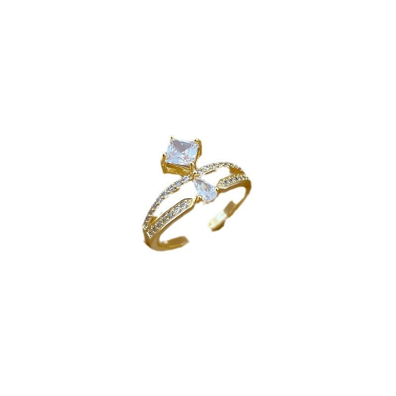 Cartoon Style Crown-Shaped Brass Ring with Gold Plating for Women Adjustable Wedding Band