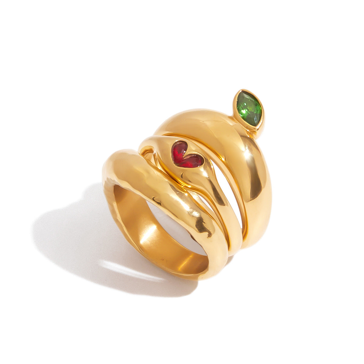 Luxury Elegant Geometric Apple Cubic Zirconia Plated Stainless Steel Ring for Women