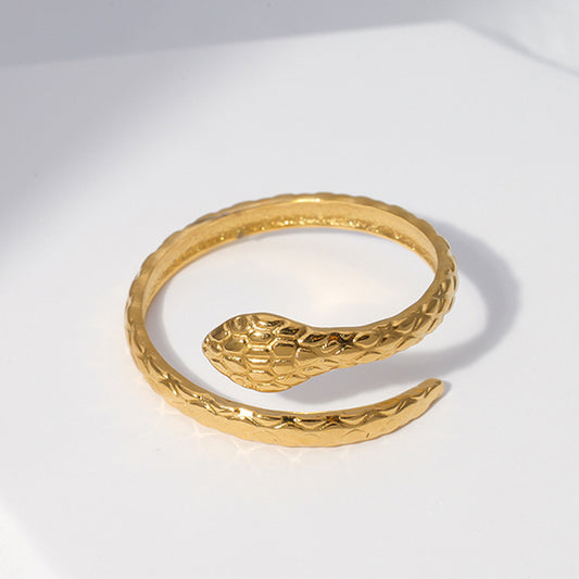 Minimalist Snake-Shaped Adjustable Stainless Steel Ring for Women with Plated Finish