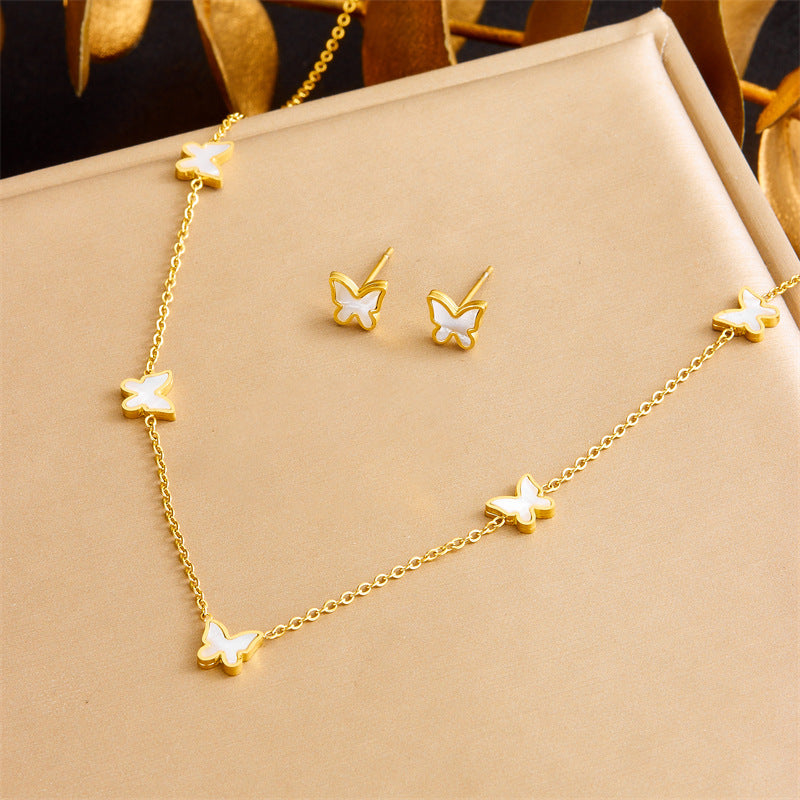 Set Minimalista di Collana Orecchini Bracciale a Farfalla in Acciaio Inossidabile Placcato