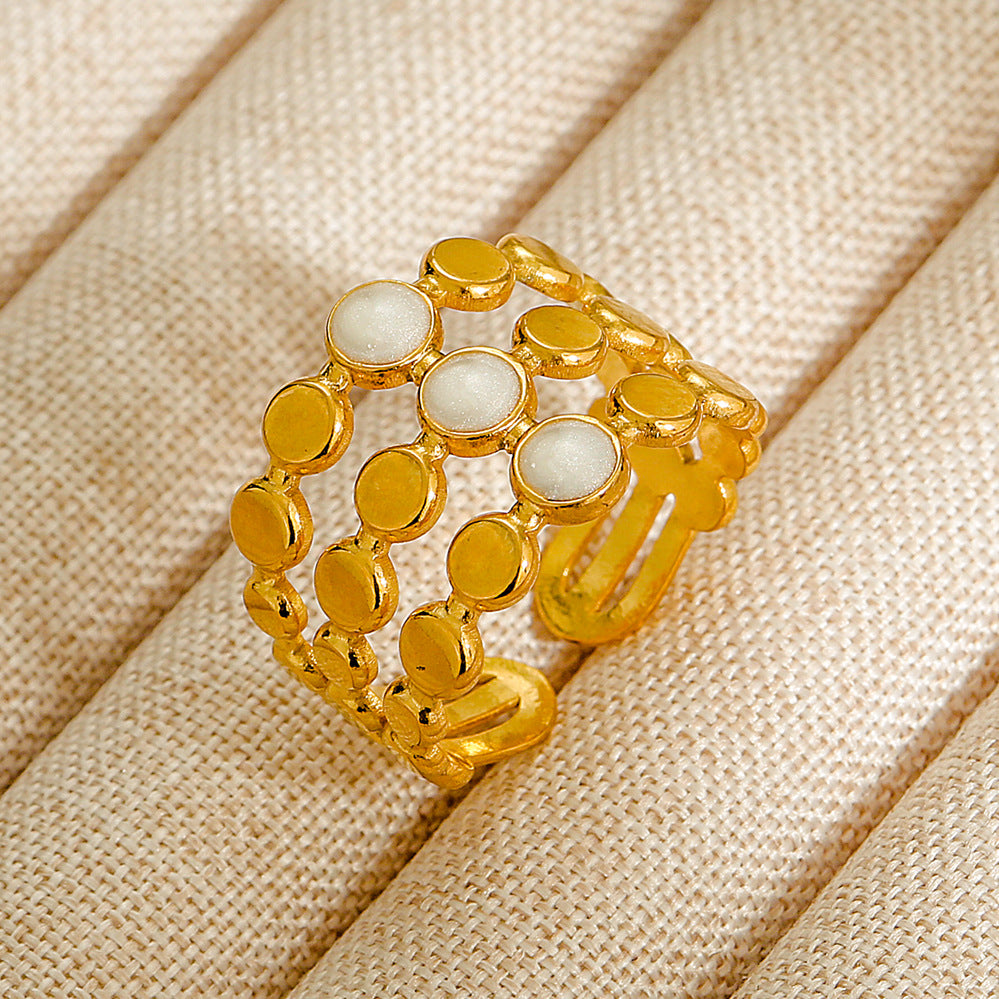 Vintage INS Style Stainless Steel Adjustable Ring with Natural Stone Inlay in Geometric Heart Zodiac and Animal Shapes