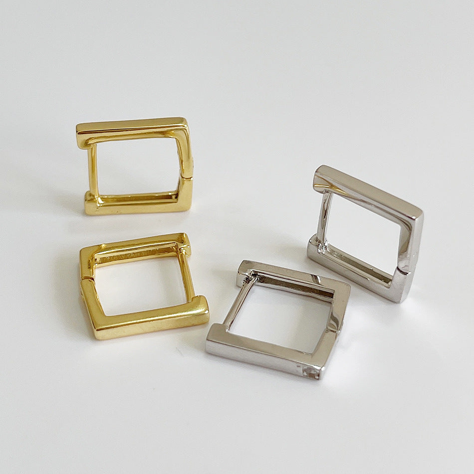 Pendientes minimalistas de plata de ley 925 con forma cuadrada de lágrima, con circonita cúbica incrustada y baño de oro