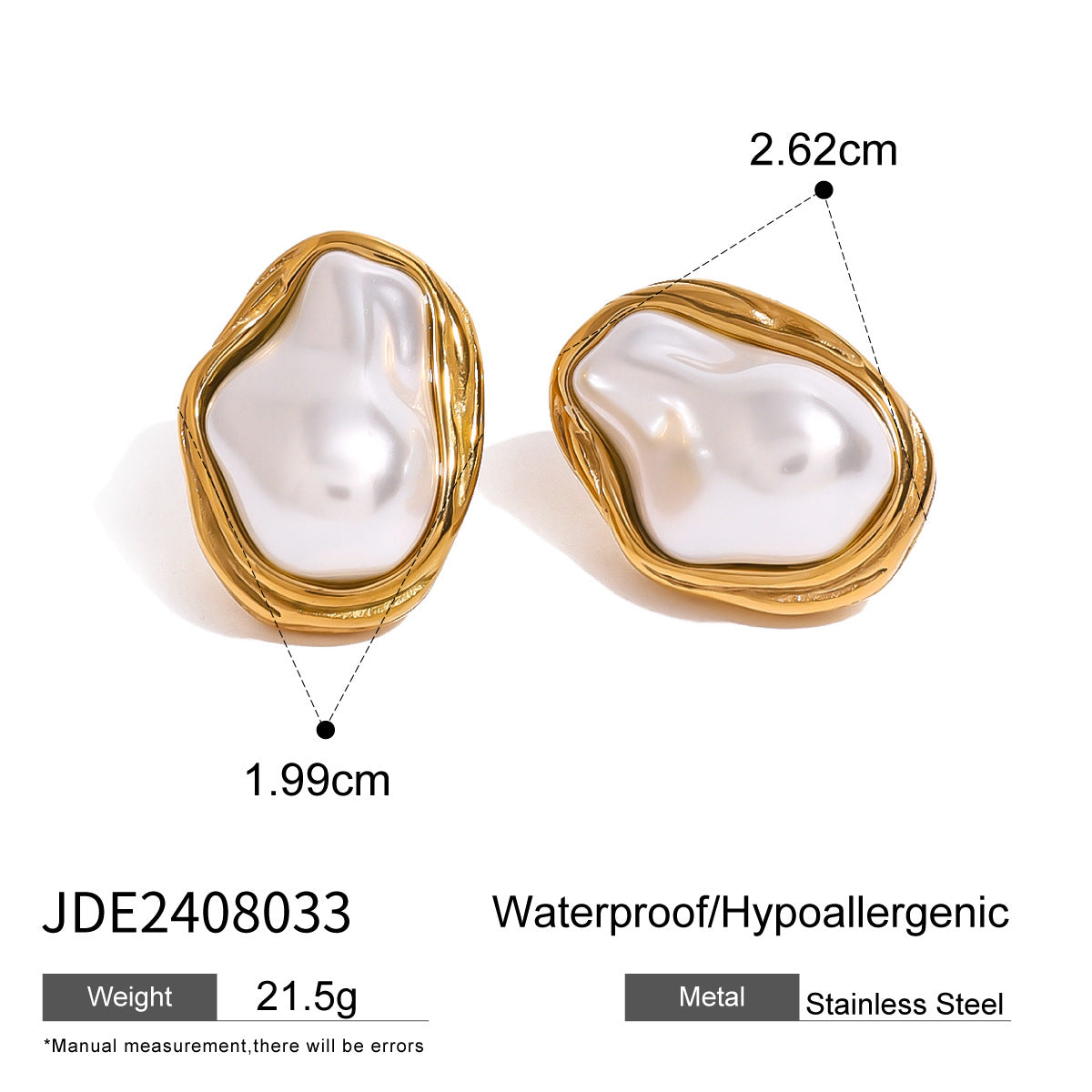 Elegant Geometric Stainless Steel 18K Gold Plated Pearl Necklace for Women