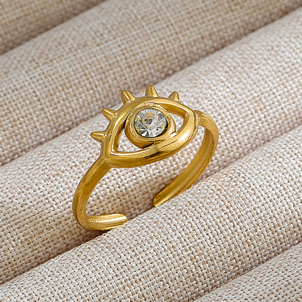 Anillo de acero de titanio con forma de U, estilo punk, chapado en oro de 18 quilates y detalles de microincrustaciones de piedra de lava ovalada
