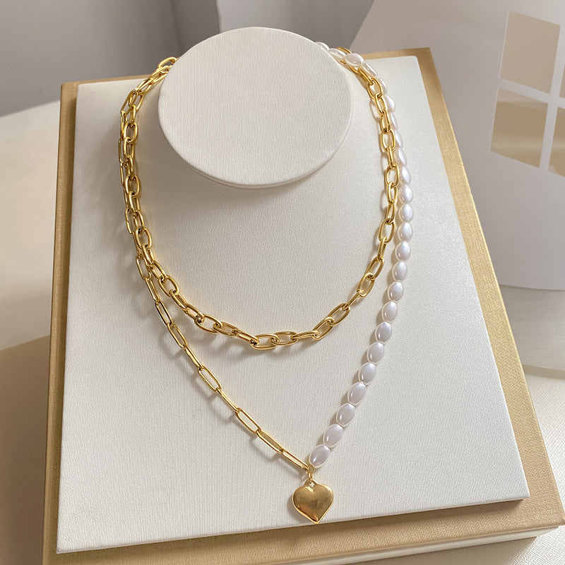 Vintage Sporty Heart Geometric Star Moon Titanium Steel Plated Necklace with Stainless Steel Pendant for Women